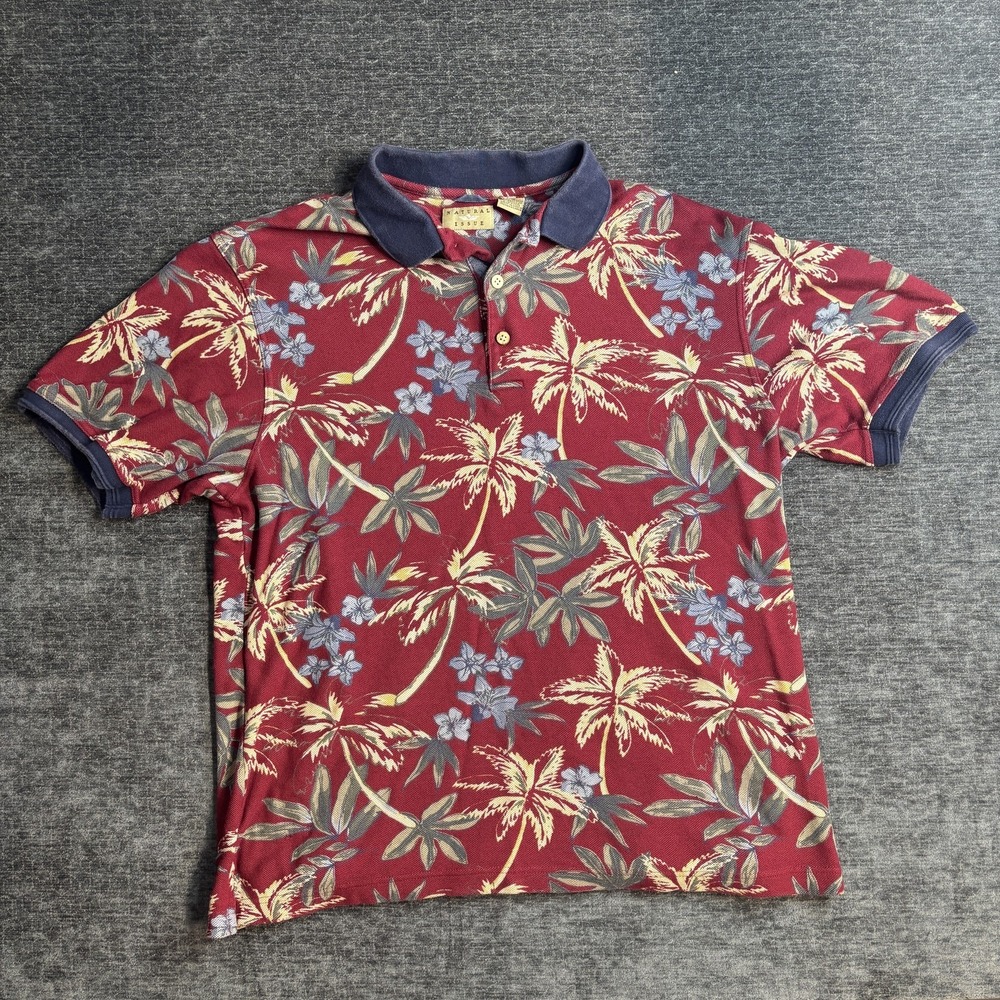 Natural Issue Men's Large Red Tropical Palm Tree Floral Polo Shirt Cotton Blend